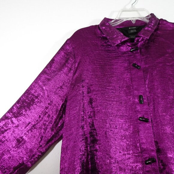 Ali Miles Tunic Top Women's Size L Purple Metallic 3/4 Sleeve Wire Collar - Picture 6 of 12